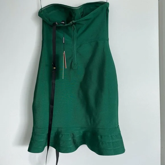 NWT Pretty Little Thing Emerald Green Bandage Frill Hem Mini Dress